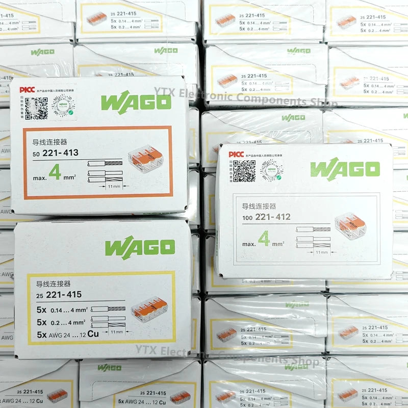 10pcs/30pcs Original WAGO Quick Wiring terminal 221-412 221-413 221-415 0.14-4mm² 2/3/5 holes Push-in Lever wire connector
